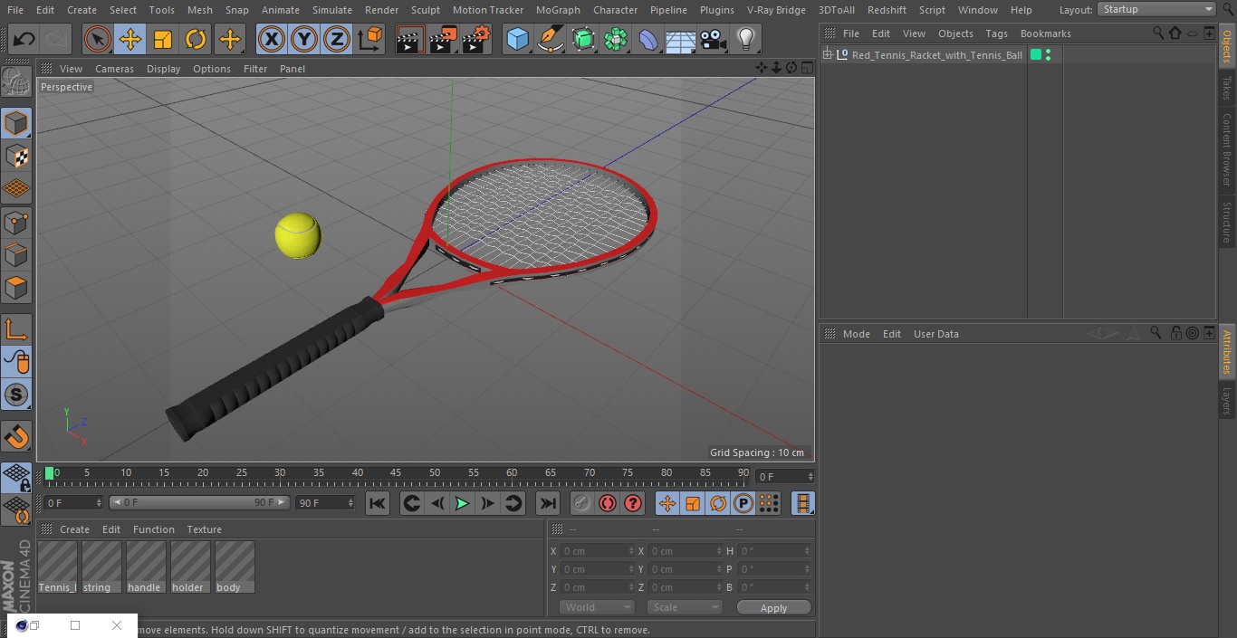 Red Tennis Racket with Tennis Ball 3D model
