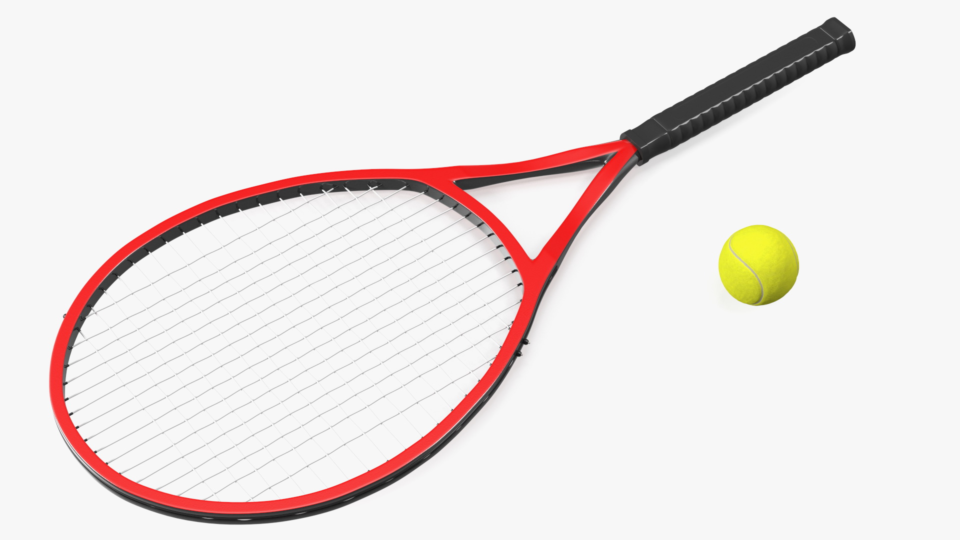 Red Tennis Racket with Tennis Ball 3D model