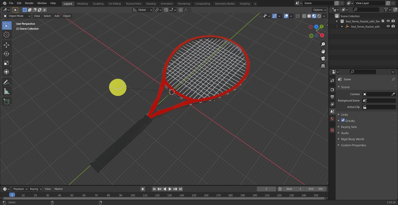 Red Tennis Racket with Tennis Ball 3D model