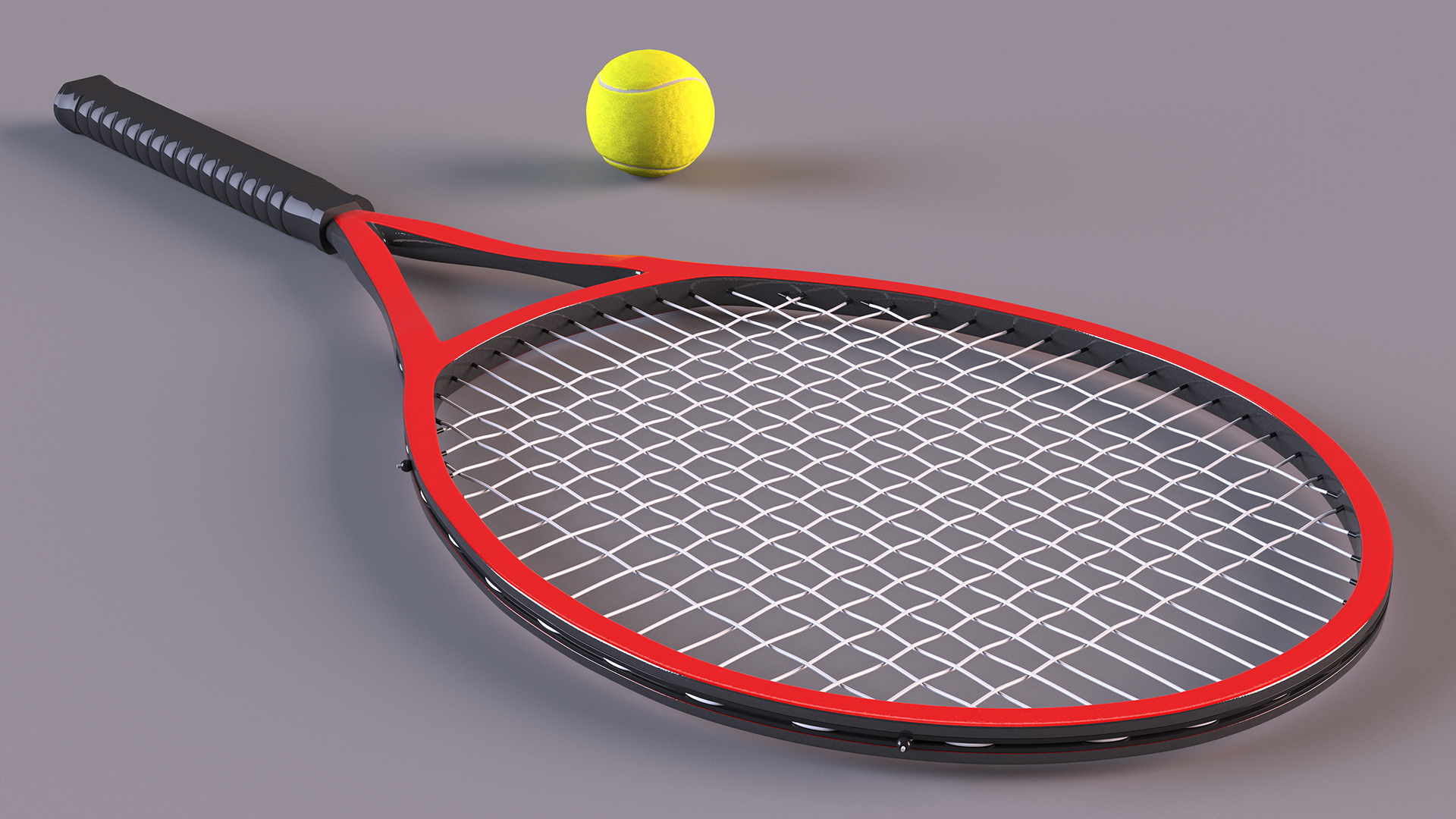 Red Tennis Racket with Tennis Ball 3D model