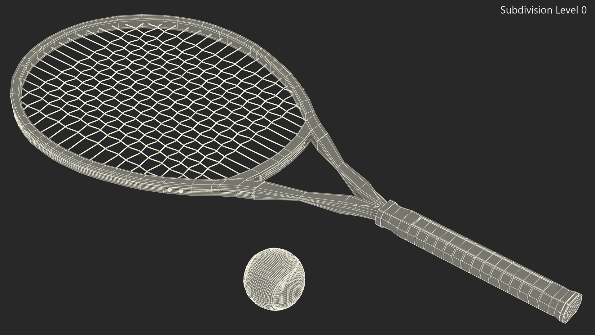 Red Tennis Racket with Tennis Ball 3D model