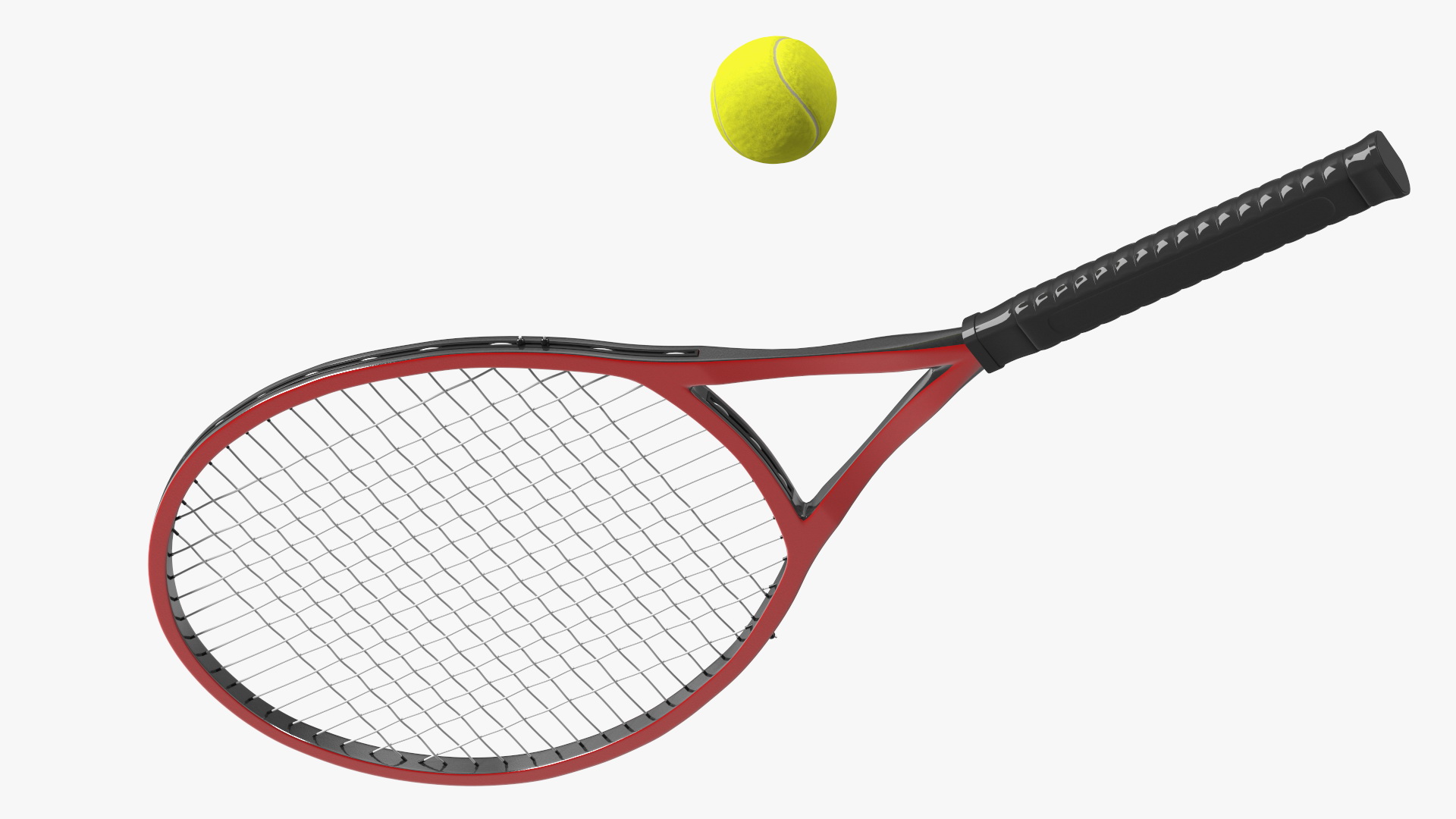Red Tennis Racket with Tennis Ball 3D model