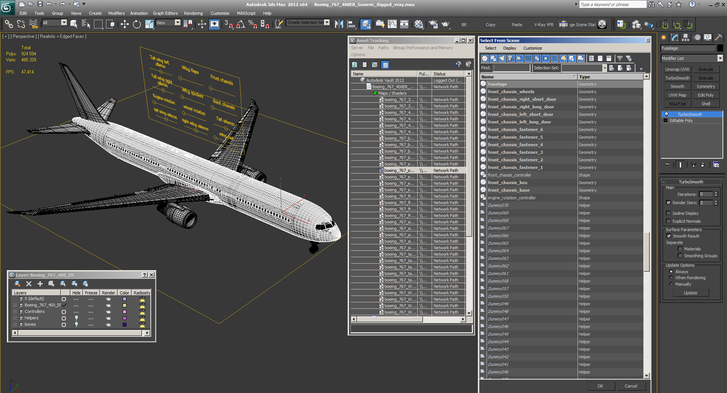 3D Boeing 767 400ER Generic Rigged