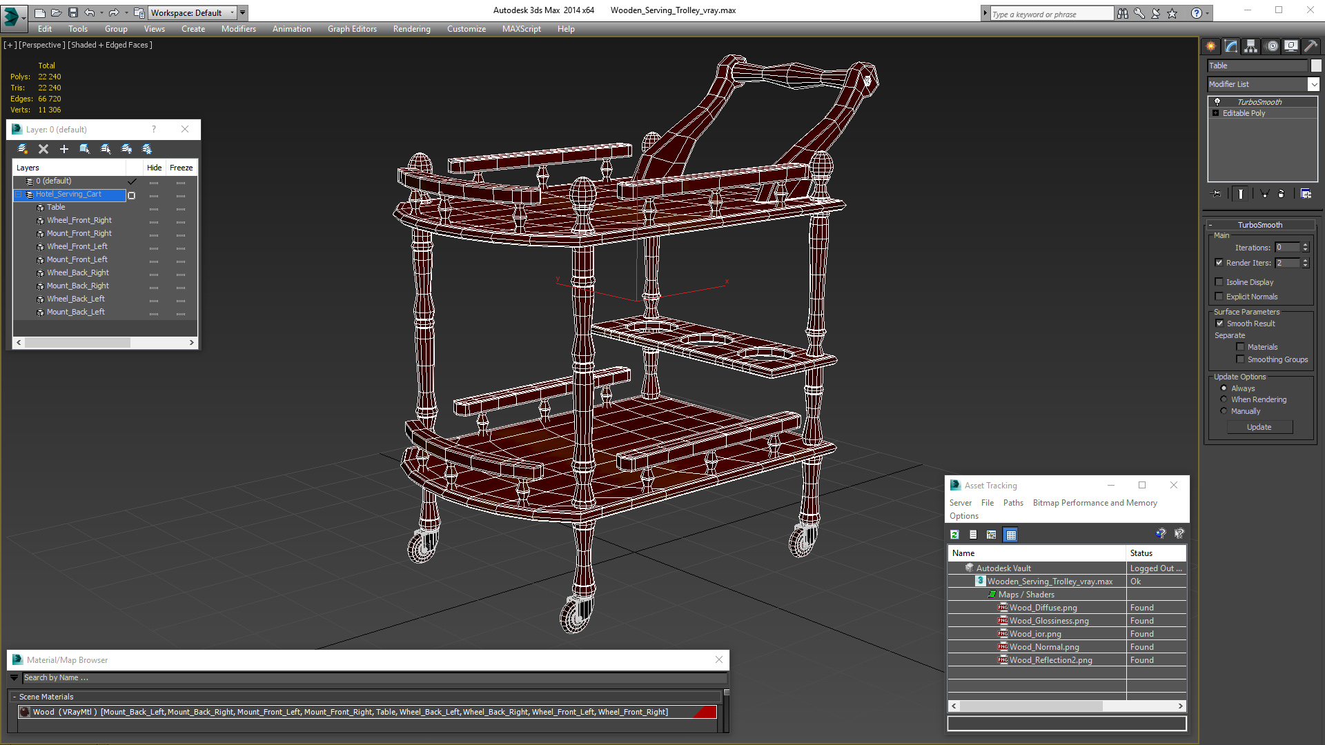 Wooden Serving Trolley 3D