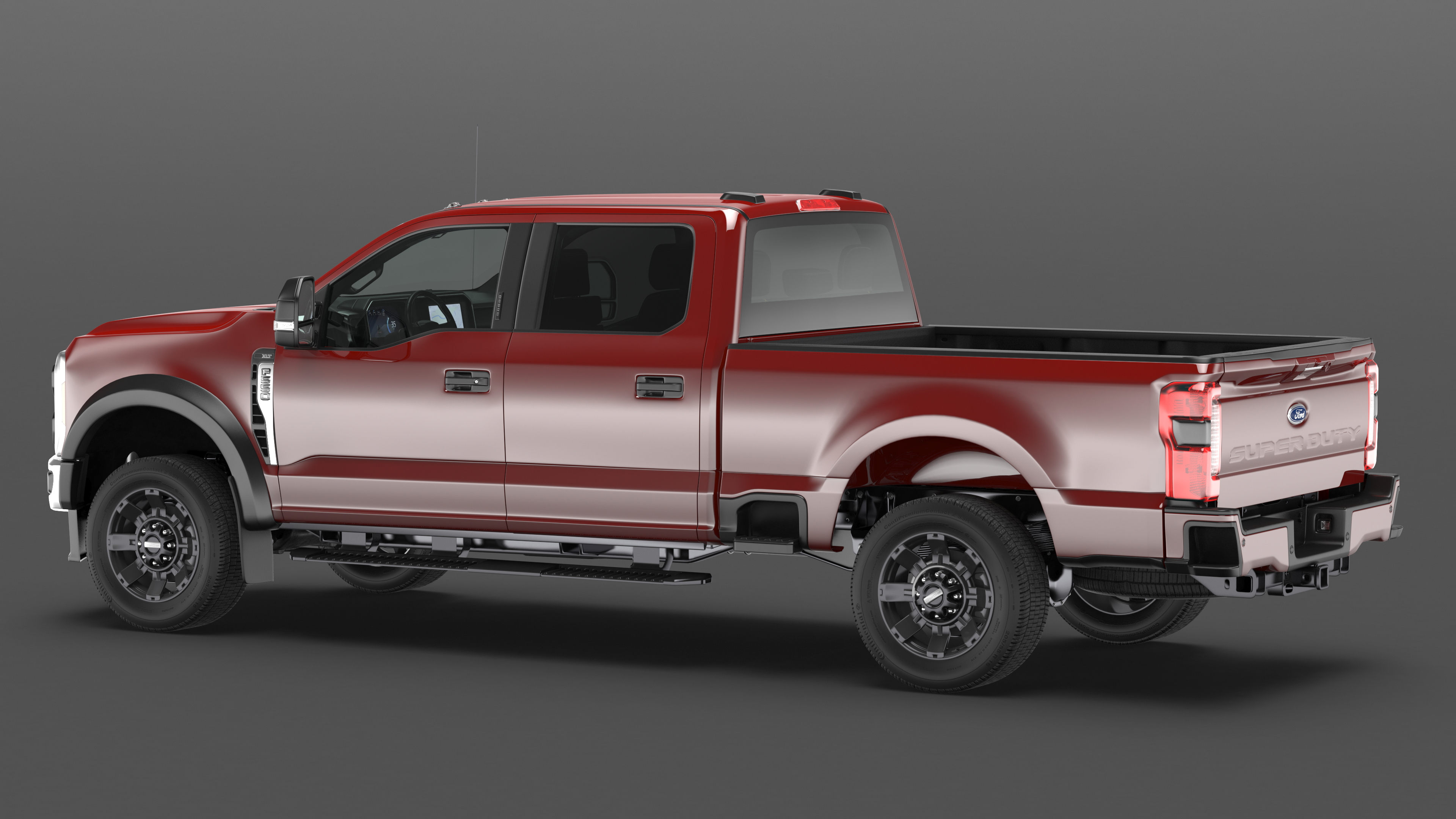 Red Pickup Ford Super Duty F550 Simple Interior 3D