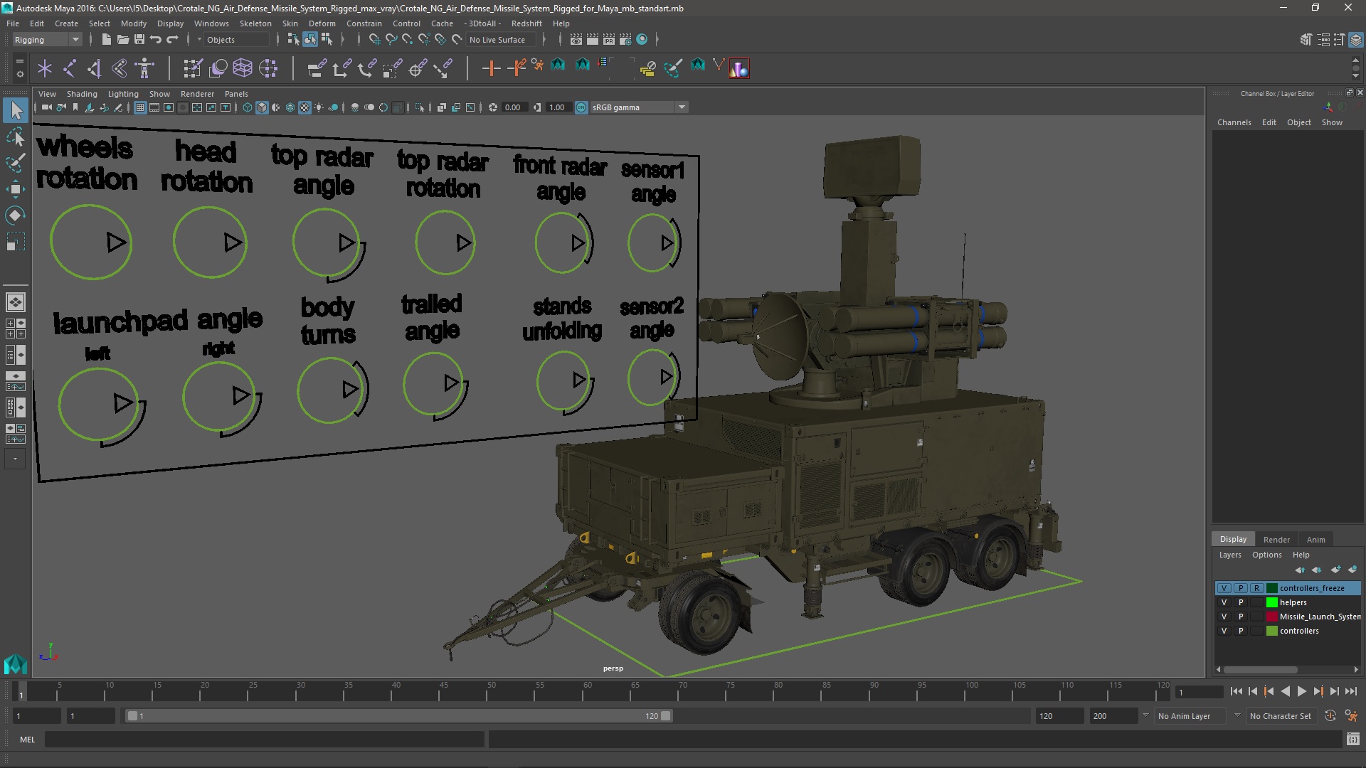 3D Crotale NG Air Defense Missile System Rigged for Maya model
