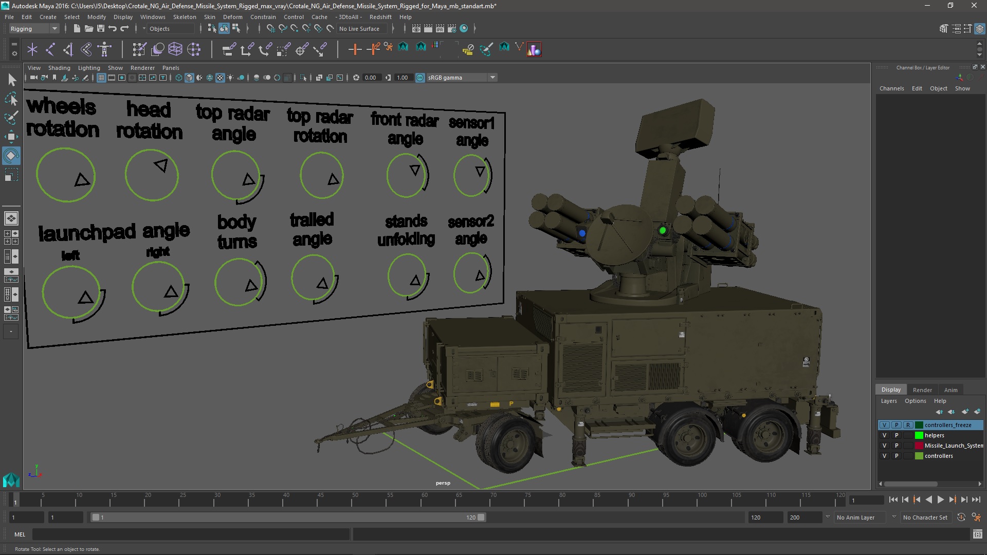 3D Crotale NG Air Defense Missile System Rigged for Maya model