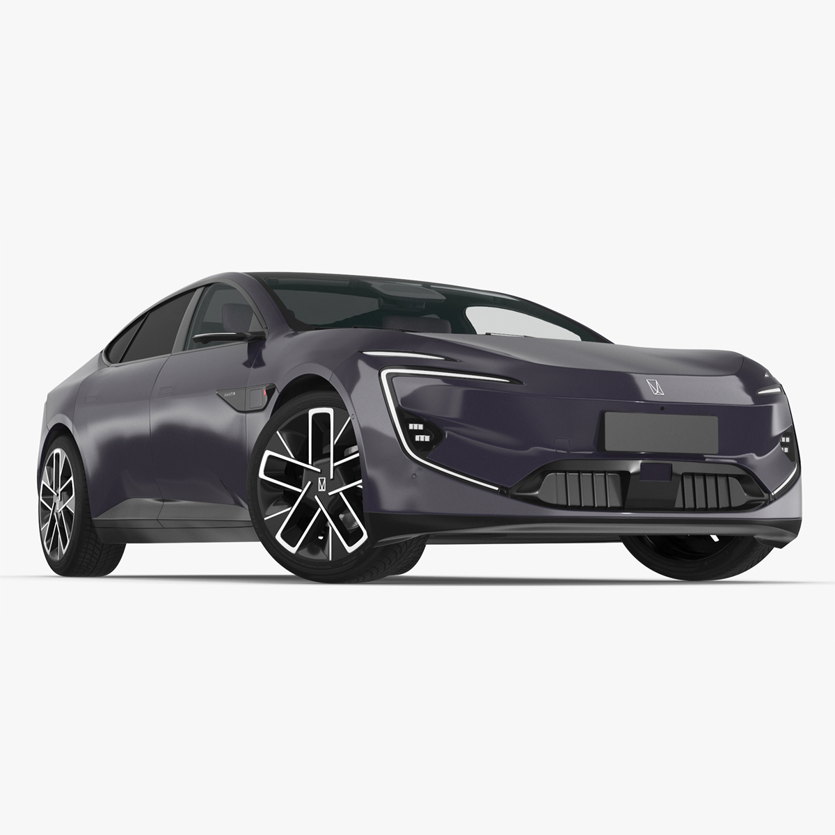 Avatr 12 EV Purple Color with Headlights On Rigged for Cinema 4D 3D model