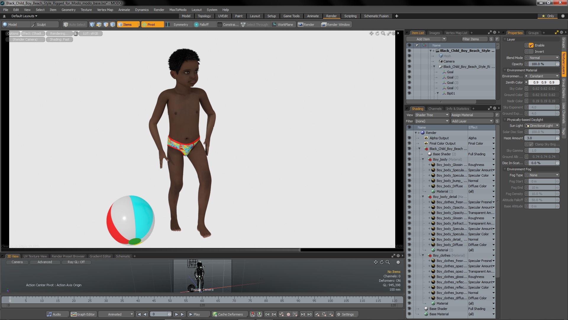 3D Black Child Boy Beach Style Rigged for Modo model