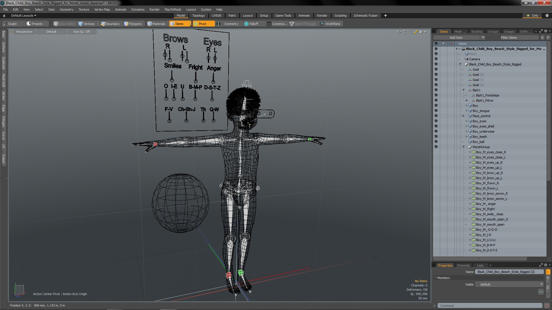 3D Black Child Boy Beach Style Rigged for Modo model