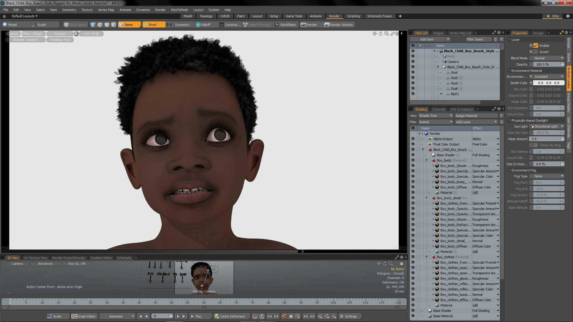 3D Black Child Boy Beach Style Rigged for Modo model