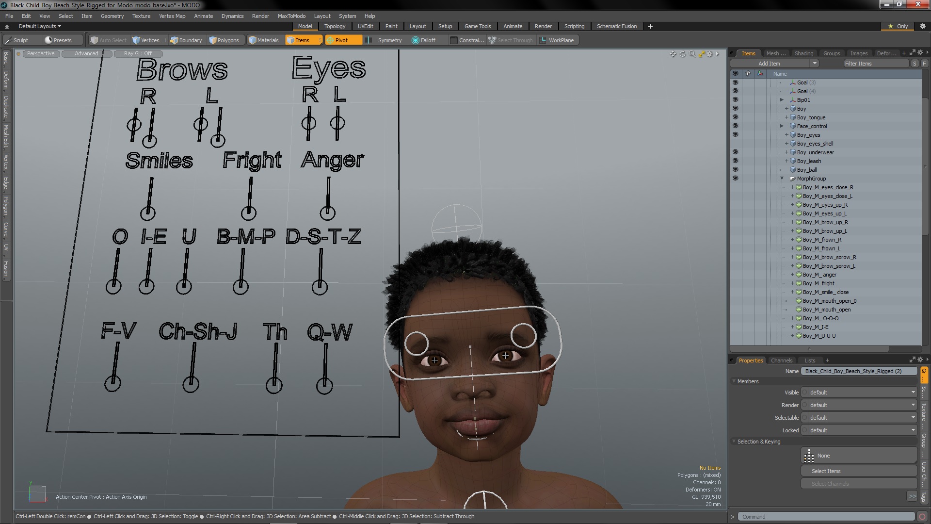 3D Black Child Boy Beach Style Rigged for Modo model