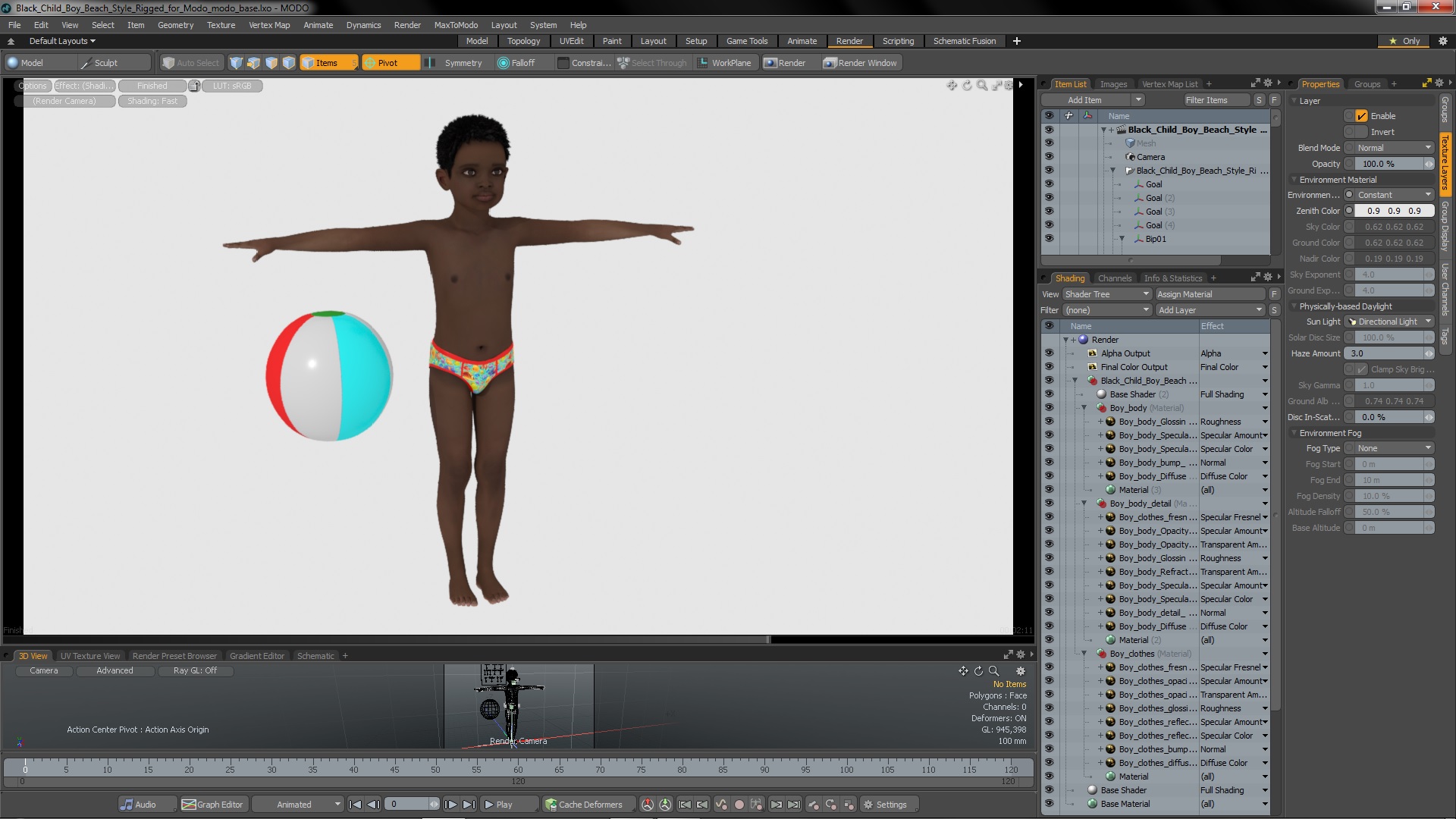 3D Black Child Boy Beach Style Rigged for Modo model