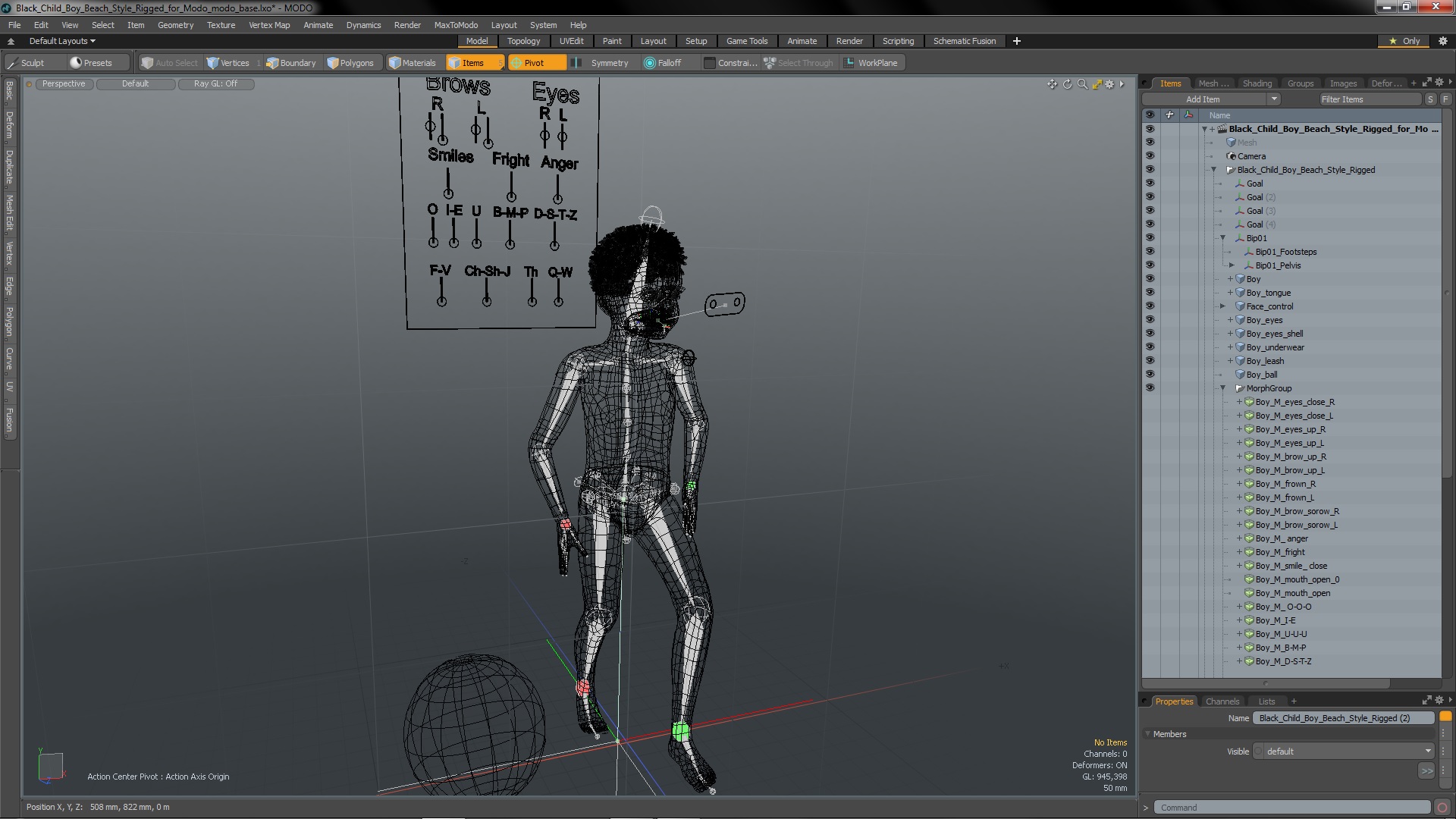 3D Black Child Boy Beach Style Rigged for Modo model