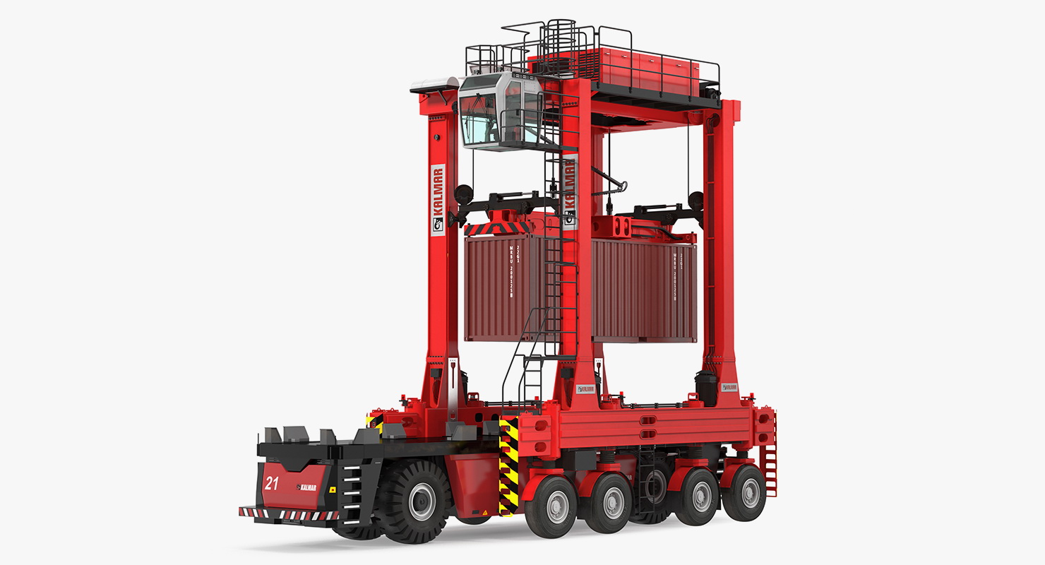 Kalmar AGV Fastcharge Straddle Carrier with 20ft ISO Container Rigged 3D model