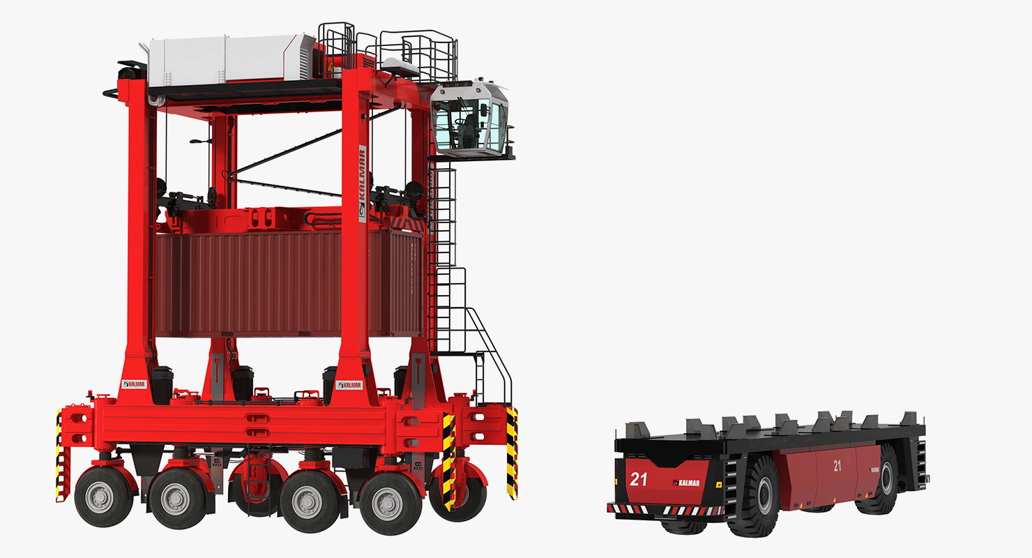 Kalmar AGV Fastcharge Straddle Carrier with 20ft ISO Container Rigged 3D model
