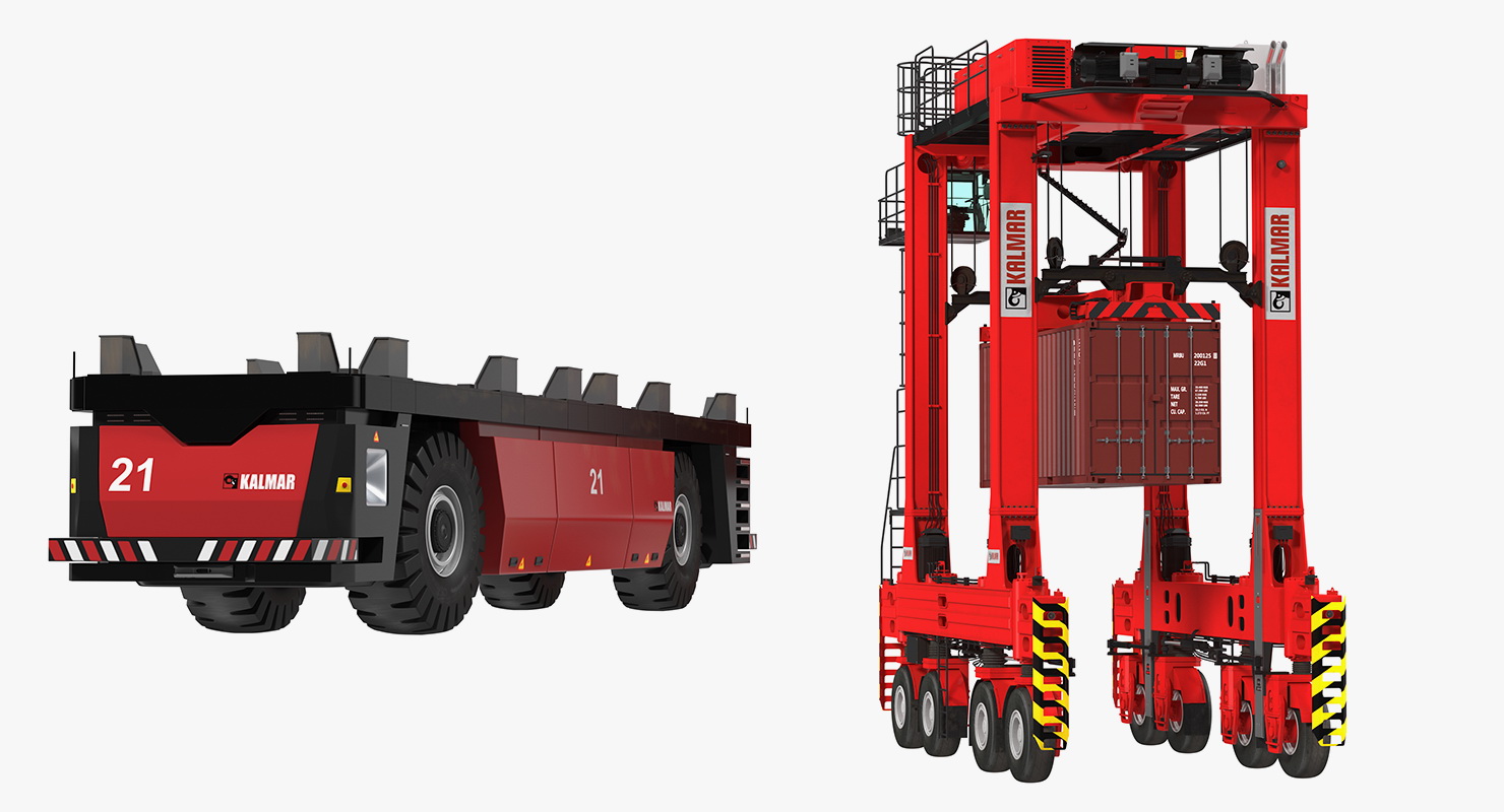 Kalmar AGV Fastcharge Straddle Carrier with 20ft ISO Container Rigged 3D model