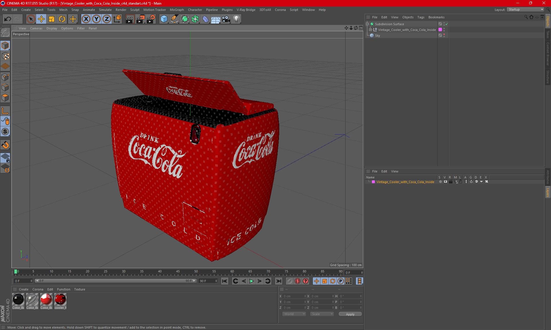 3D Vintage Cooler with Coca Cola Inside