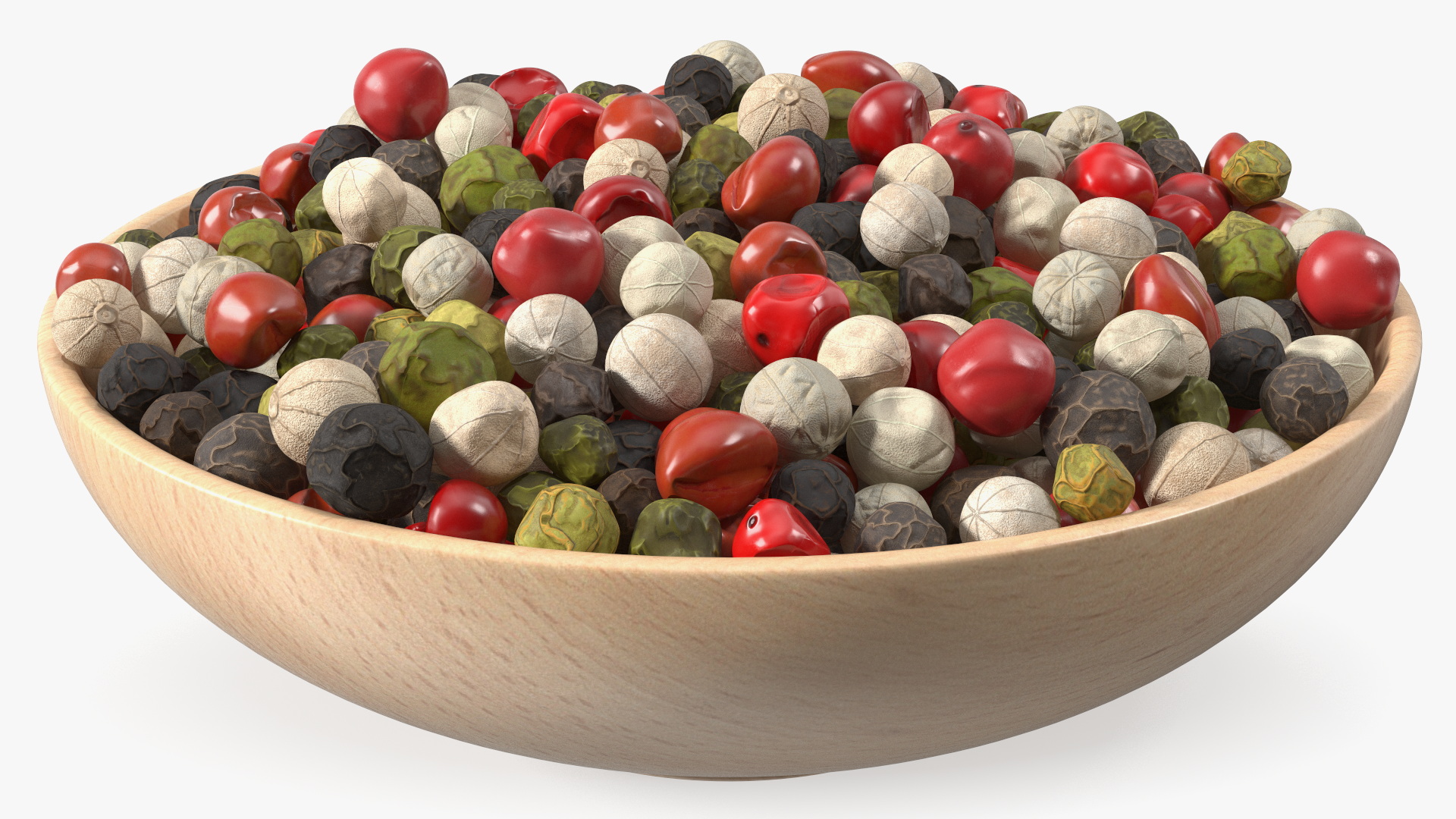 3D Wooden Bowl of Dried Peppercorns Mix