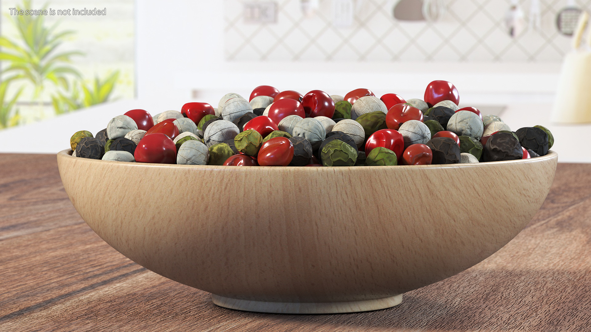 3D Wooden Bowl of Dried Peppercorns Mix