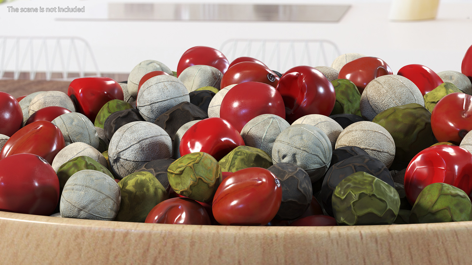 3D Wooden Bowl of Dried Peppercorns Mix