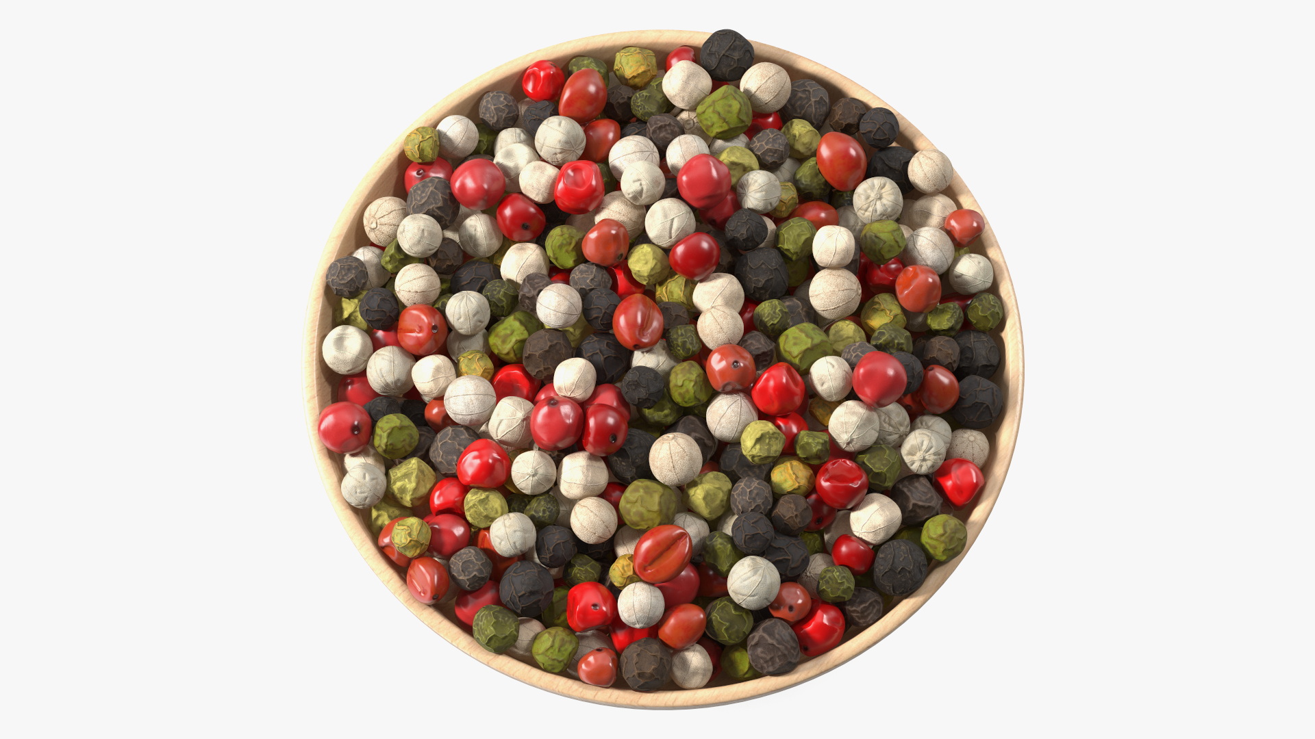 3D Wooden Bowl of Dried Peppercorns Mix