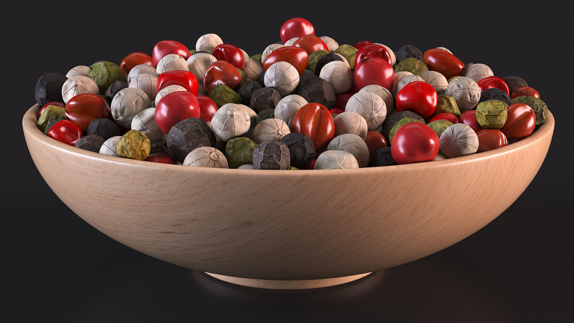 3D Wooden Bowl of Dried Peppercorns Mix