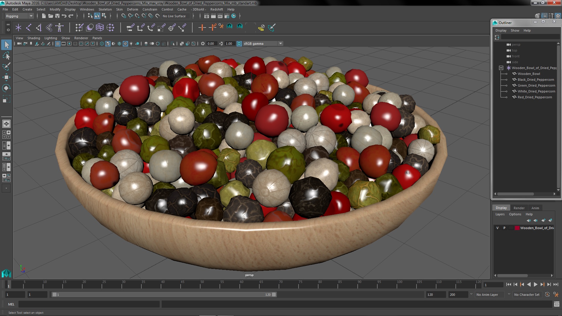 3D Wooden Bowl of Dried Peppercorns Mix