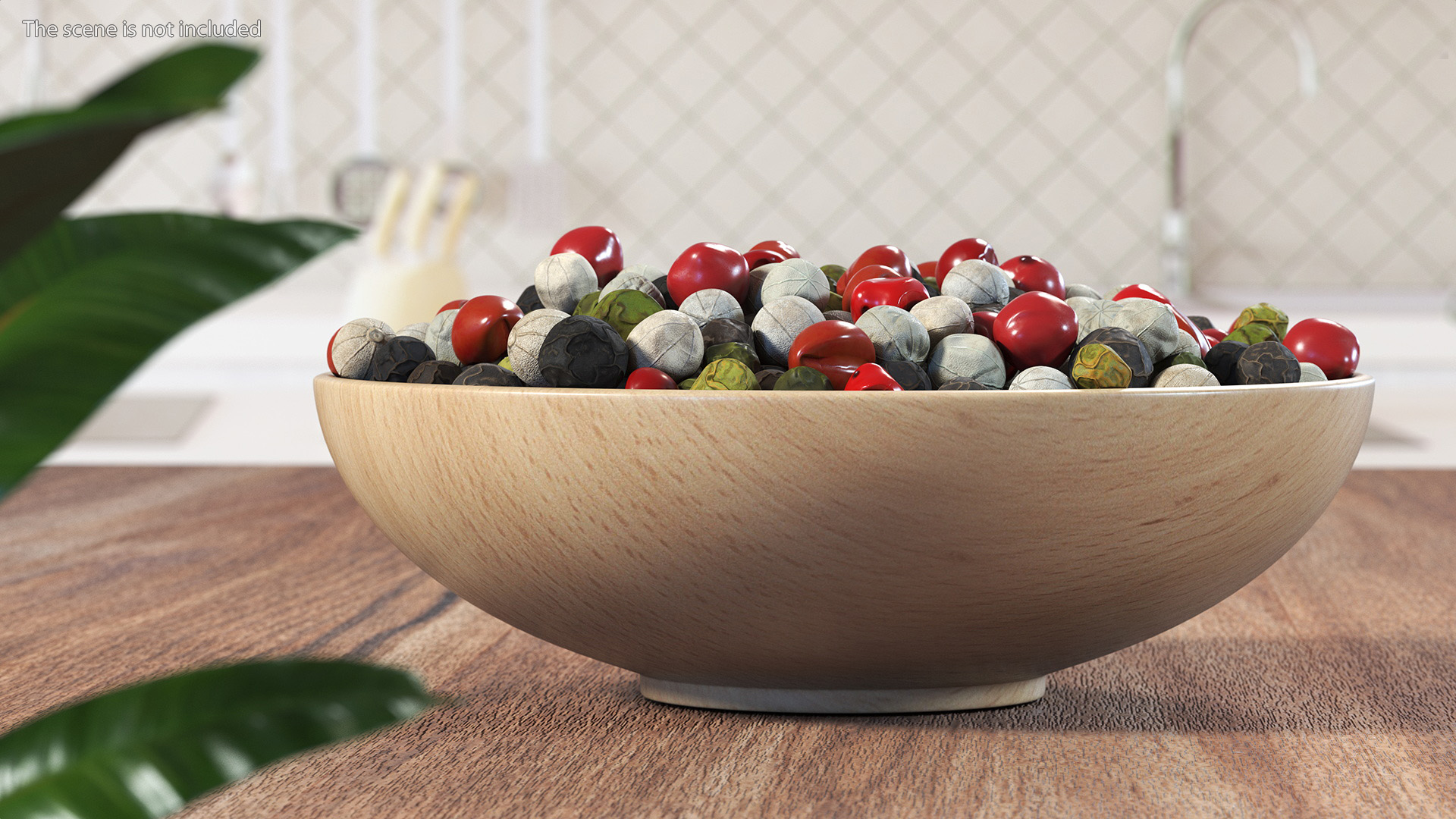3D Wooden Bowl of Dried Peppercorns Mix
