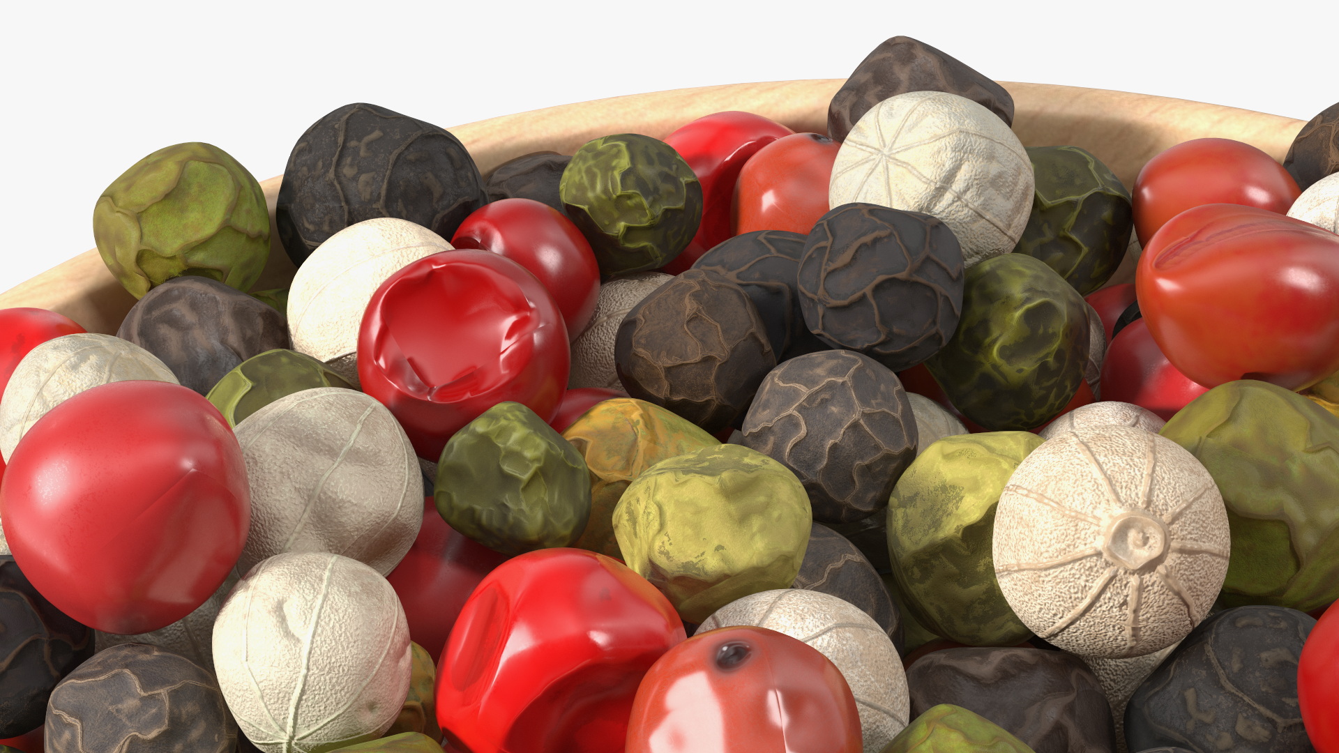 3D Wooden Bowl of Dried Peppercorns Mix