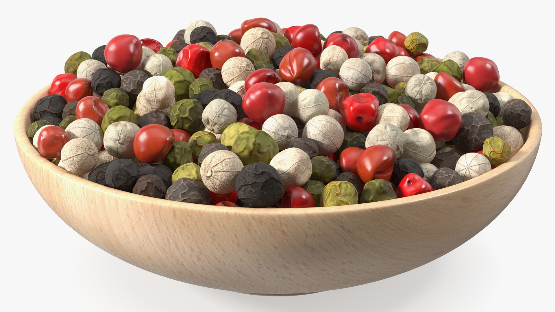 3D Wooden Bowl of Dried Peppercorns Mix