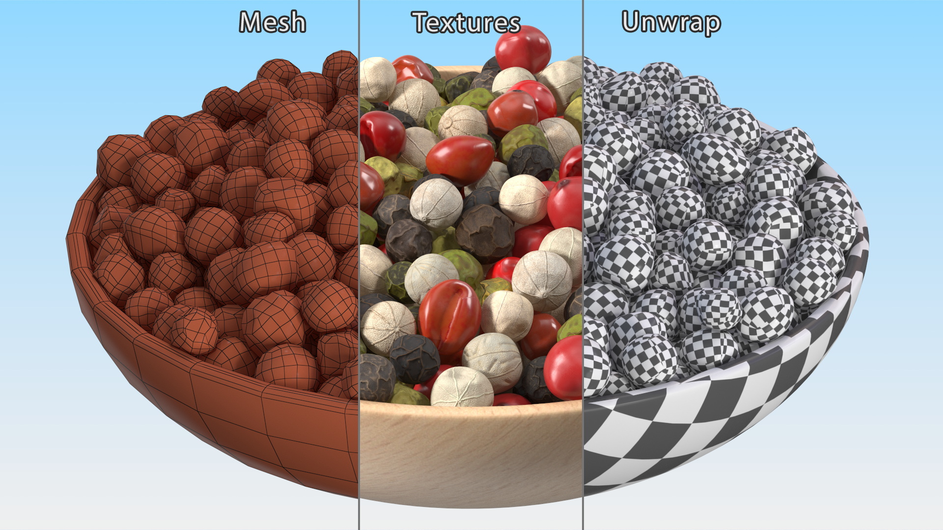 3D Wooden Bowl of Dried Peppercorns Mix