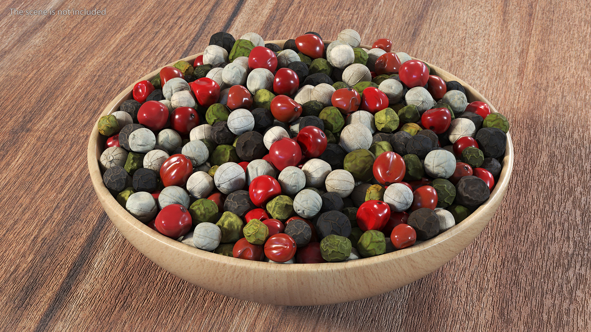 3D Wooden Bowl of Dried Peppercorns Mix