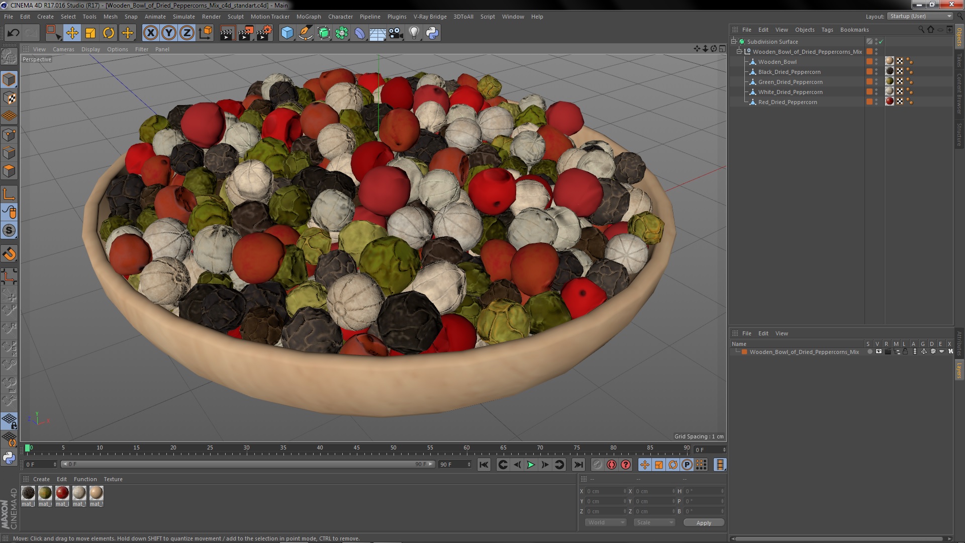 3D Wooden Bowl of Dried Peppercorns Mix