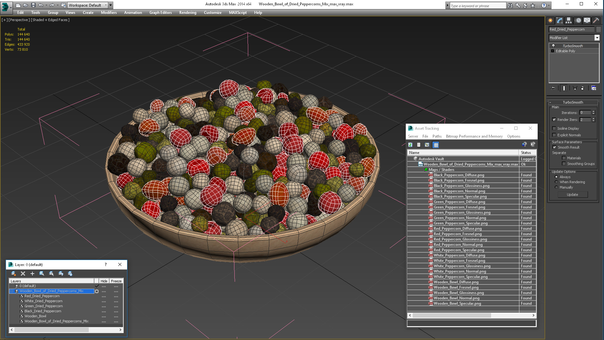 3D Wooden Bowl of Dried Peppercorns Mix