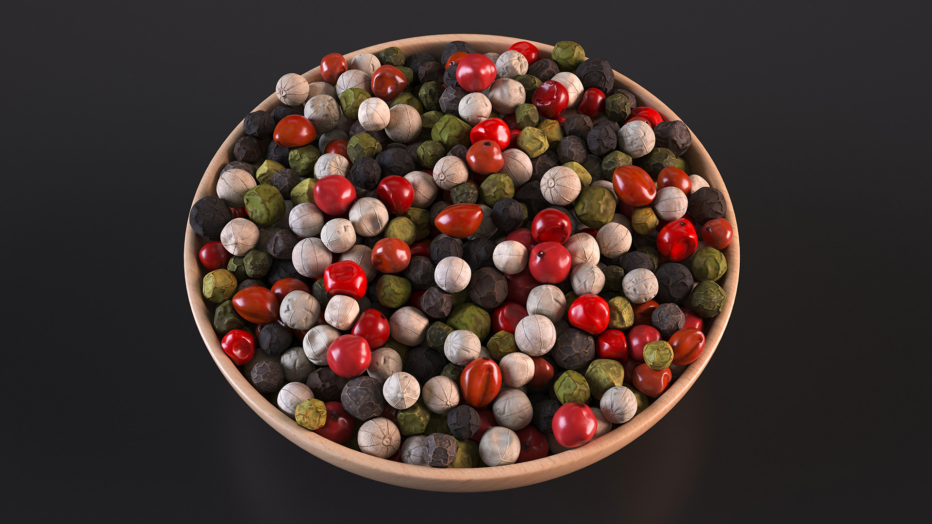 3D Wooden Bowl of Dried Peppercorns Mix
