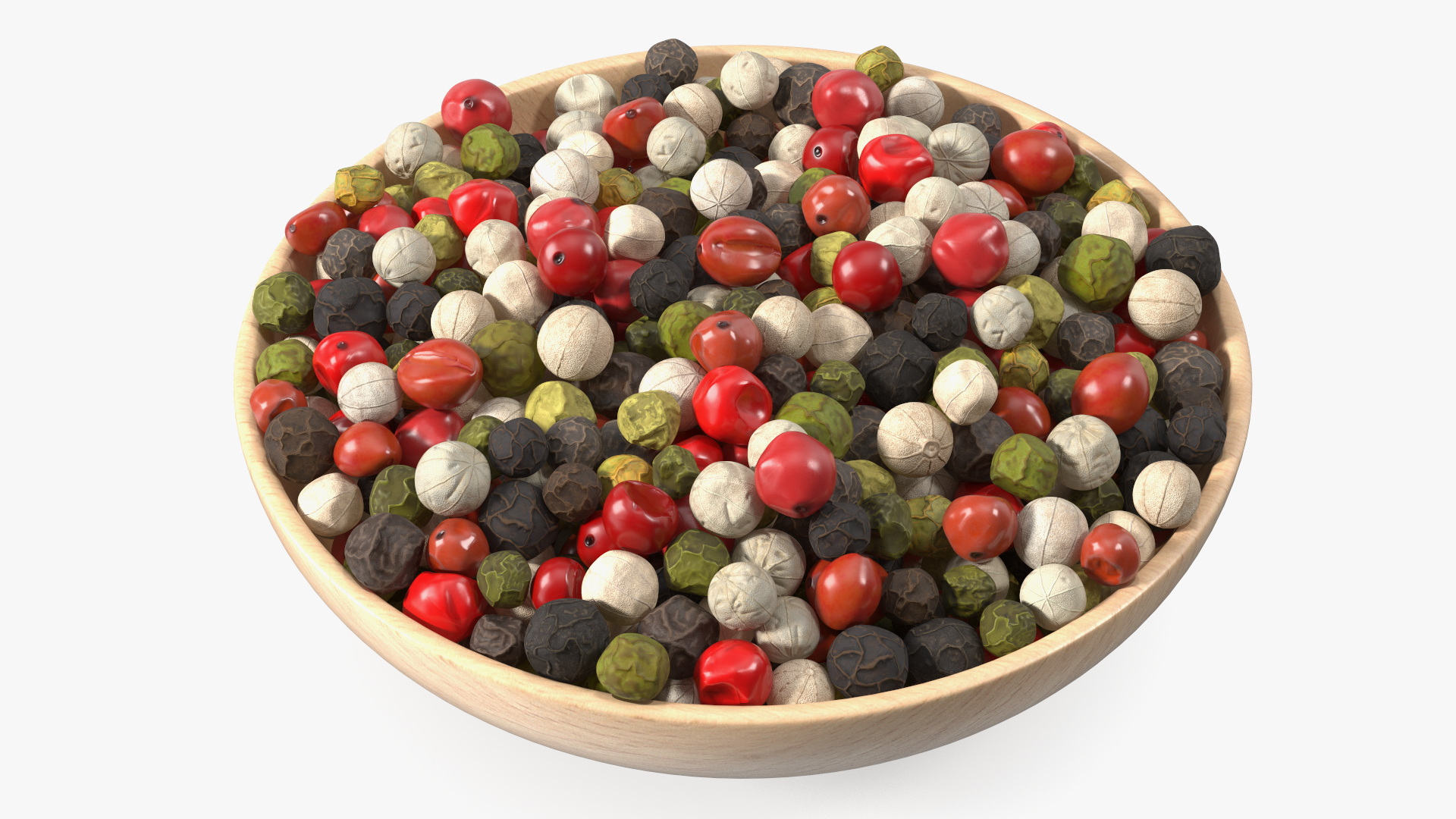 3D Wooden Bowl of Dried Peppercorns Mix