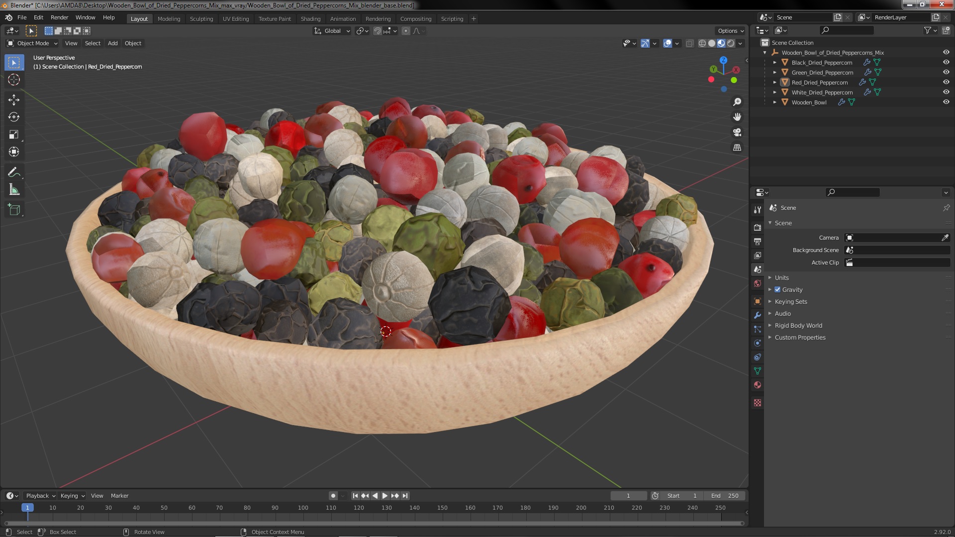 3D Wooden Bowl of Dried Peppercorns Mix