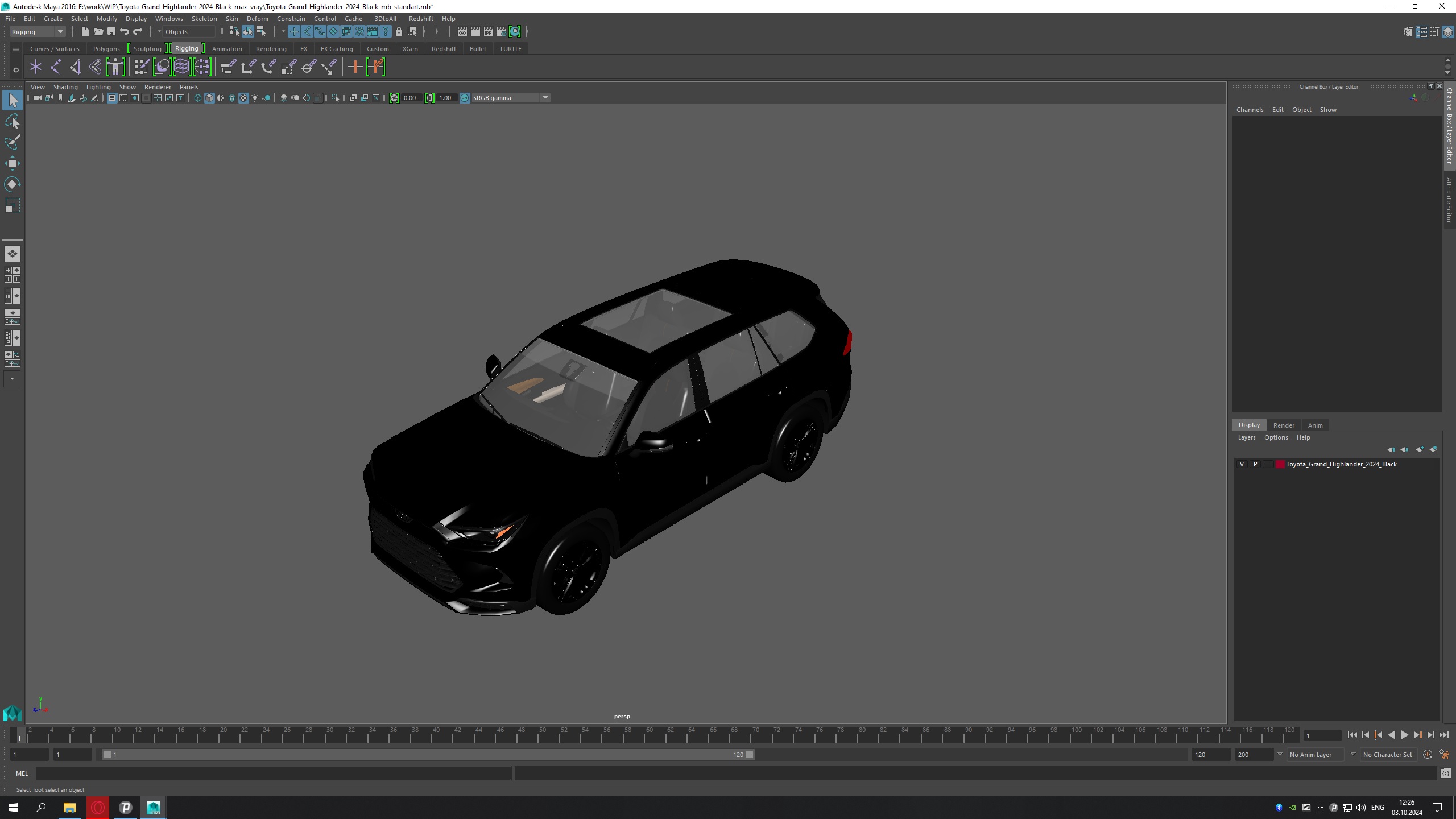 Toyota Grand Highlander 2024 Black 3D model