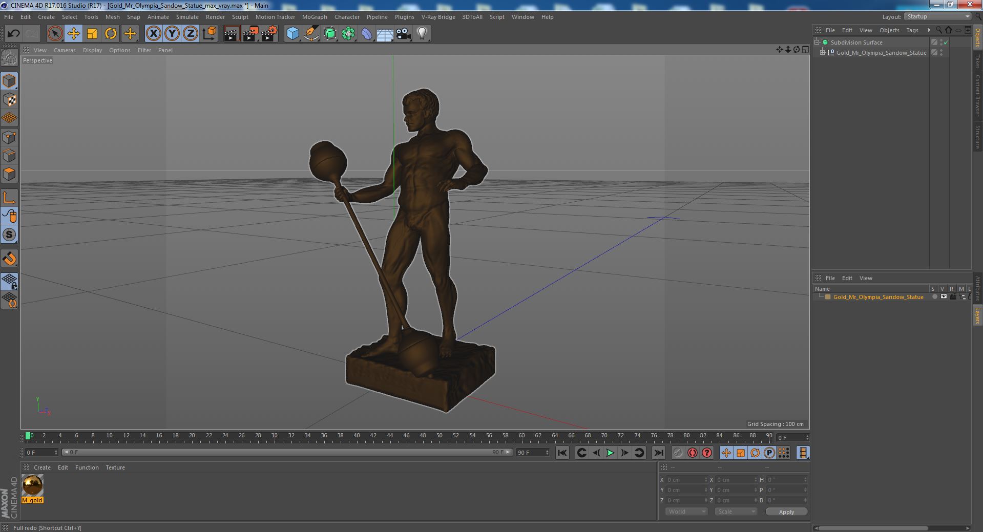 Gold Mr Olympia Sandow Statue 3D model