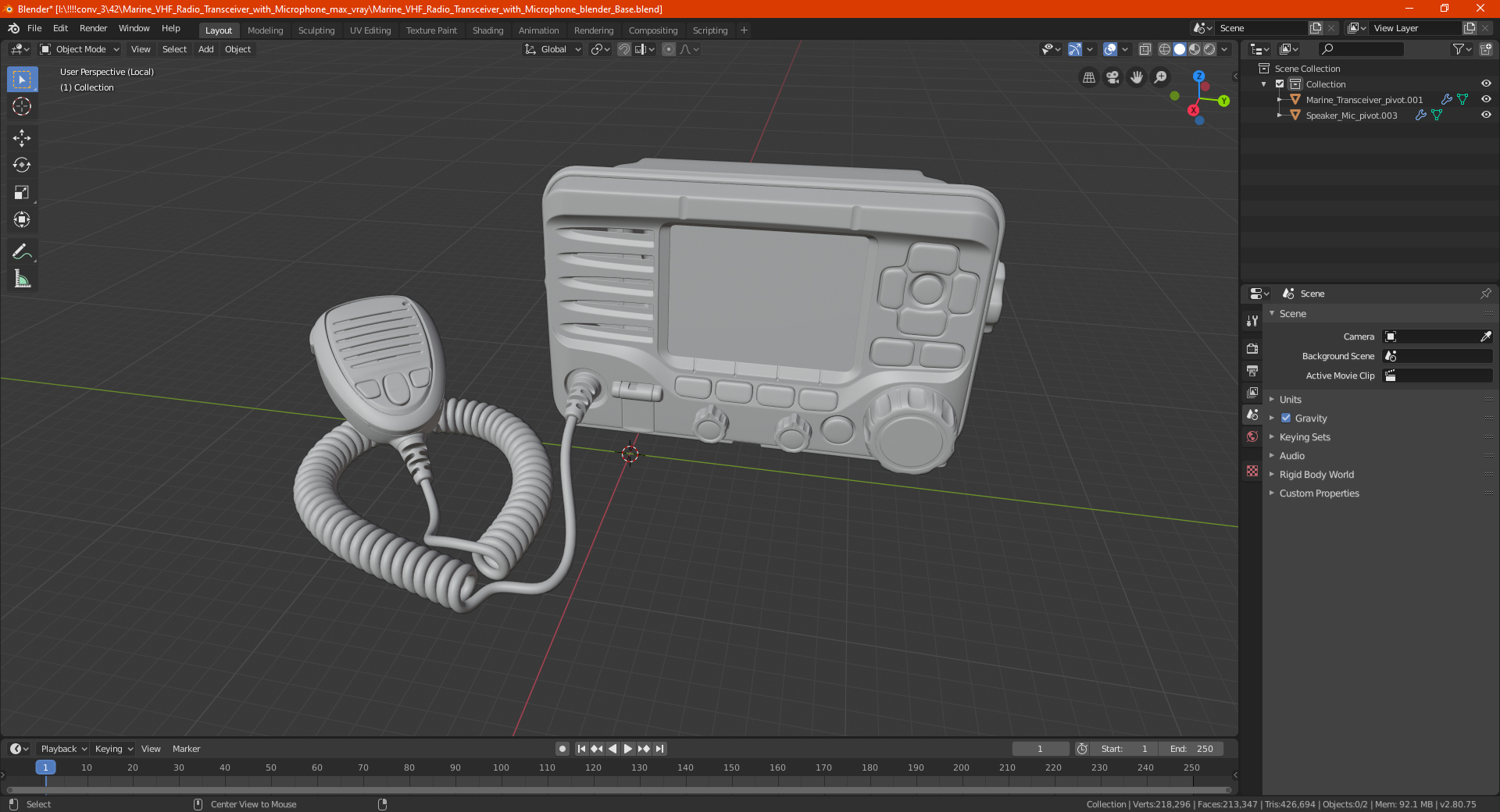 Marine VHF Radio Transceiver with Microphone 3D model
