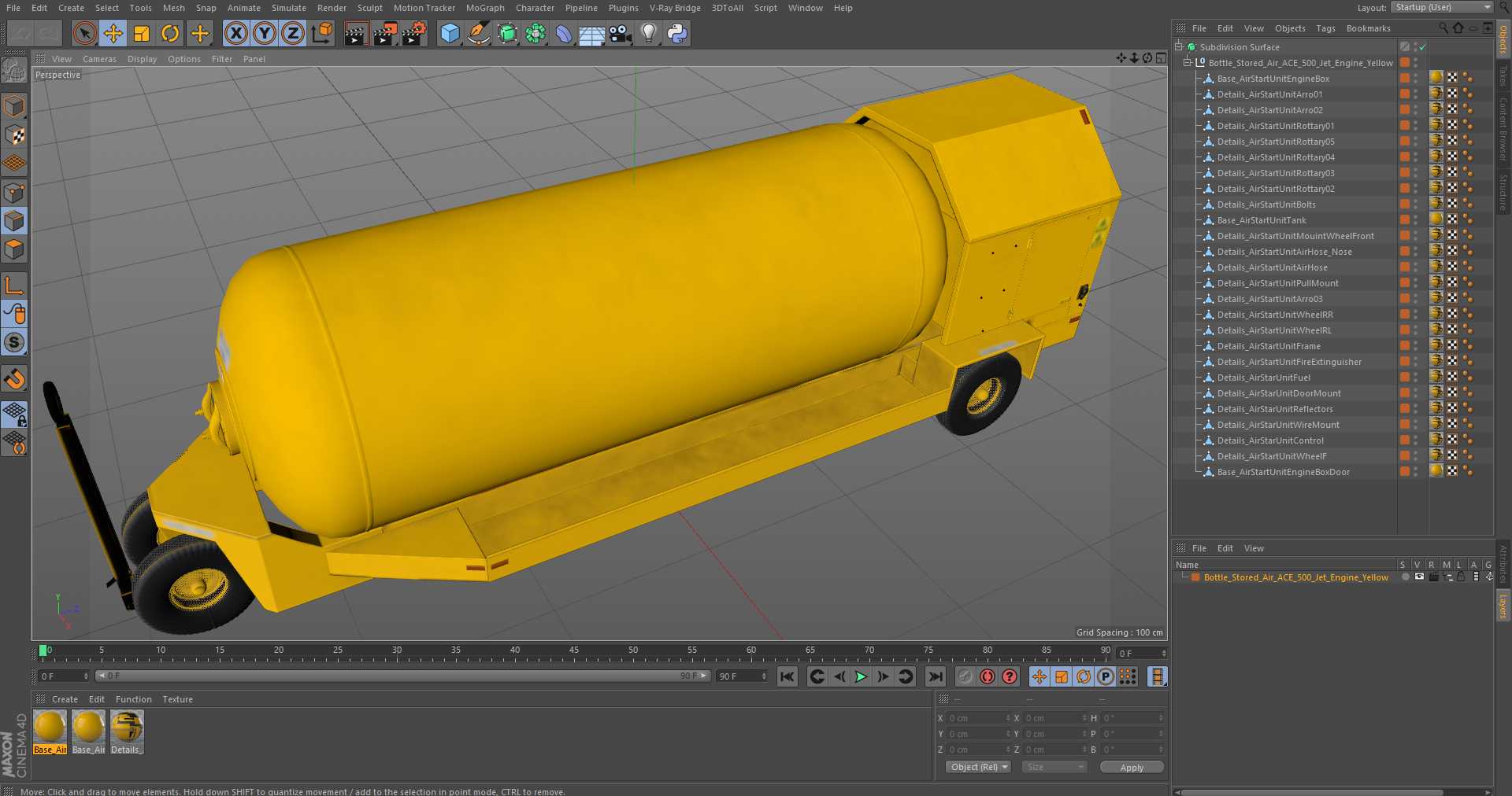 3D Bottle Stored Air ACE-500 Jet Engine Yellow model