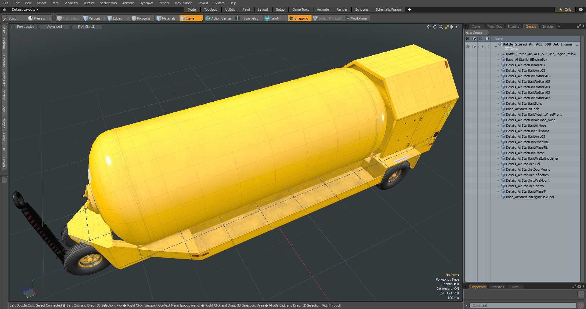 3D Bottle Stored Air ACE-500 Jet Engine Yellow model