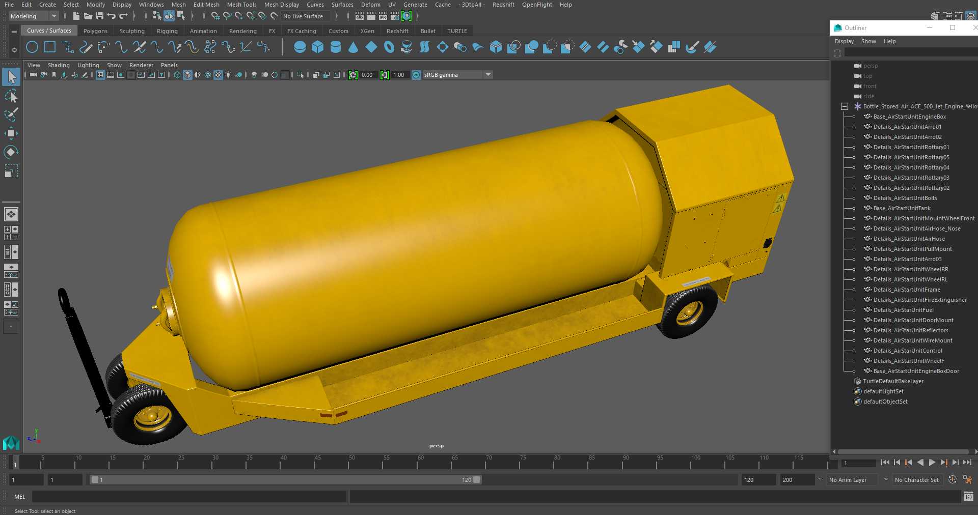 3D Bottle Stored Air ACE-500 Jet Engine Yellow model