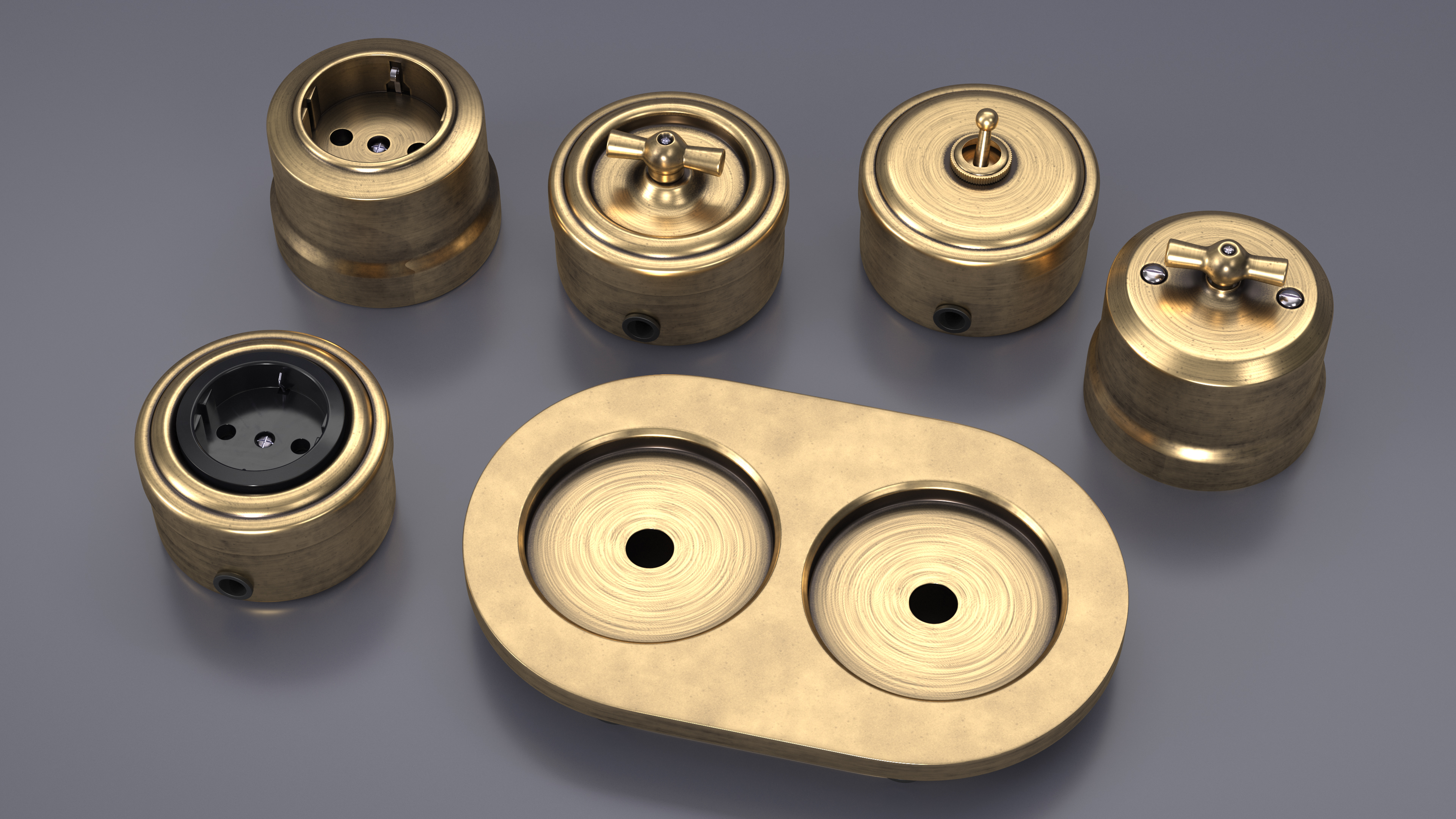 3D Retro Brass Electrical Set
