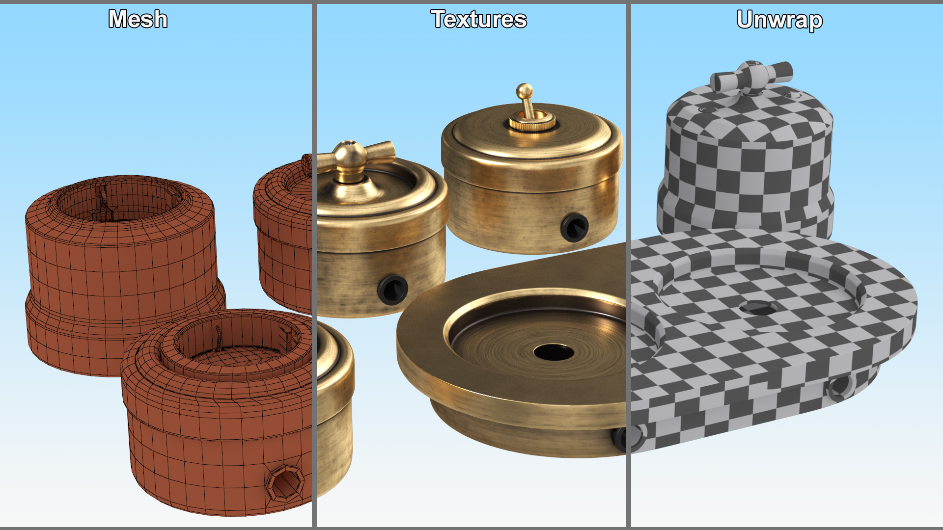 3D Retro Brass Electrical Set