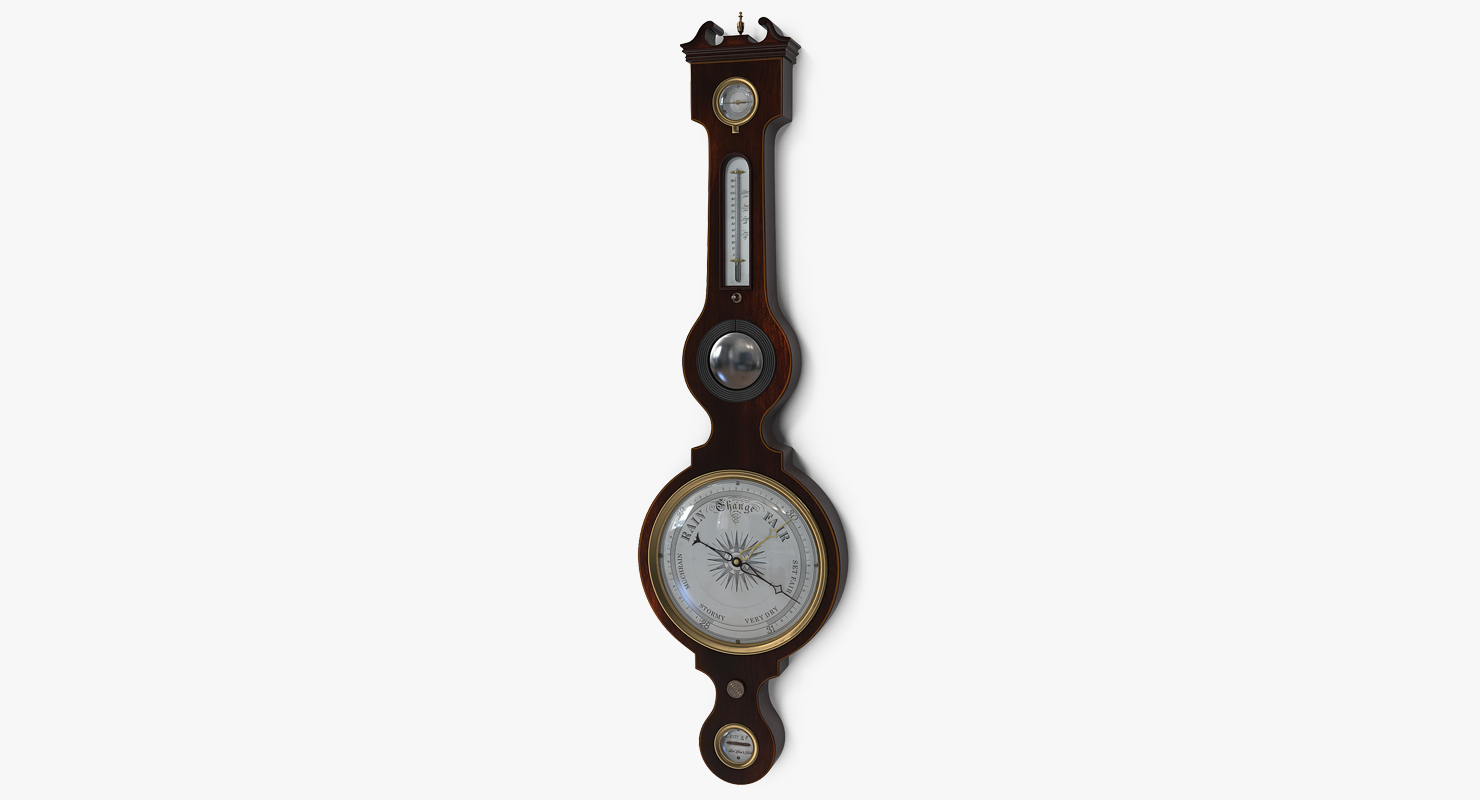 3D Antique Mahogany Barometer