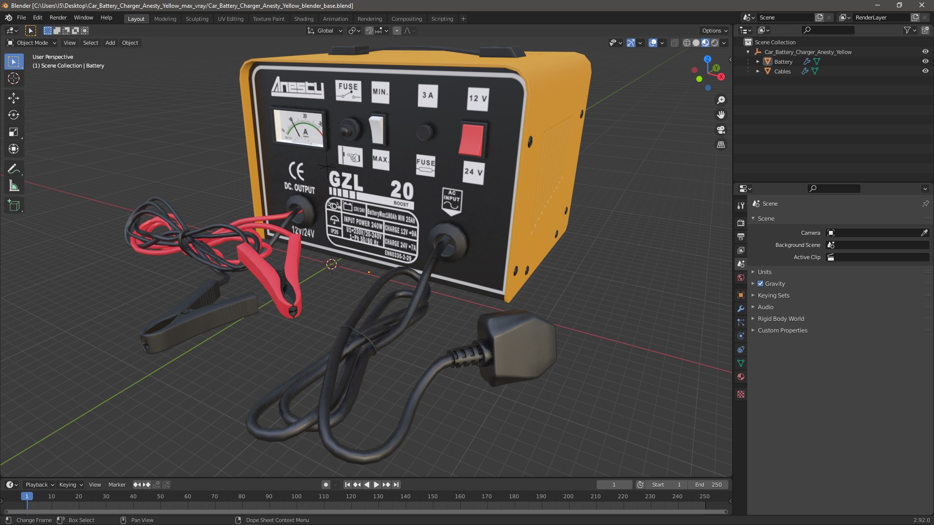 3D Car Battery Charger Anesty Yellow model