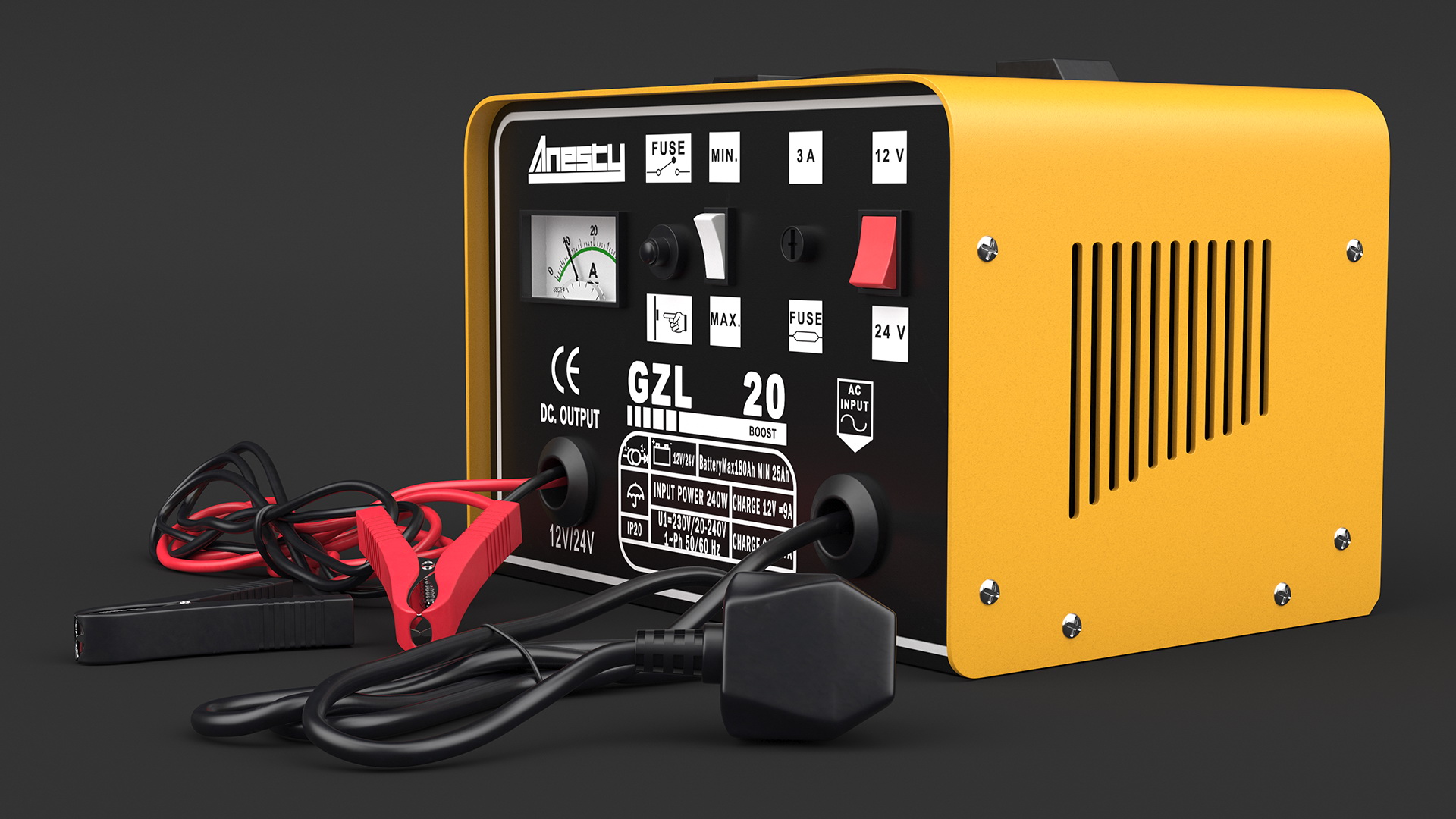 3D Car Battery Charger Anesty Yellow model