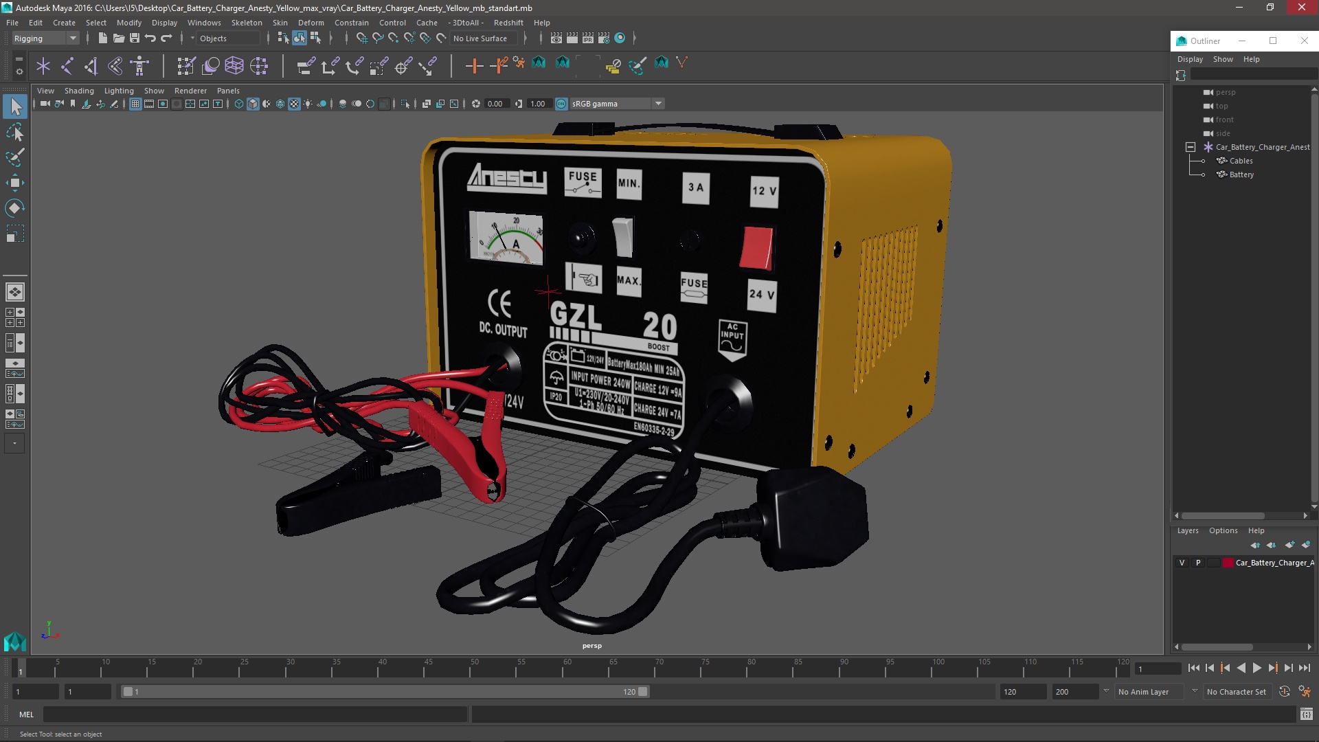 3D Car Battery Charger Anesty Yellow model